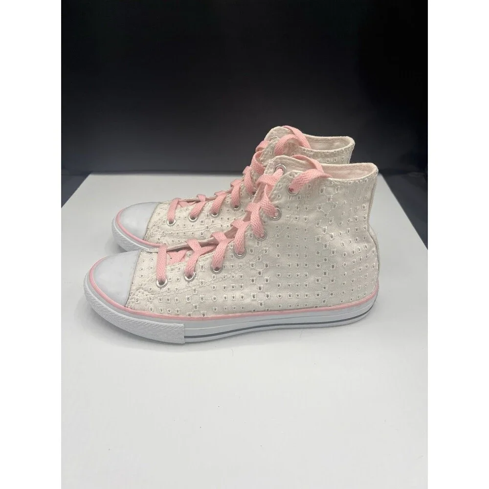 Converse Chuck Taylor Eyelet High Top Sneakers Youth 5 Women’s 7 Pink/White EUC